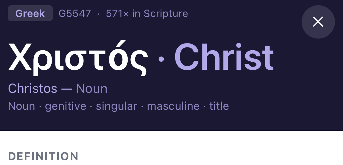 Word study panel for the Greek word Christos